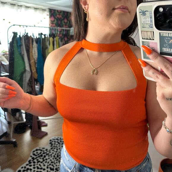 Zara Square Neck Choker Top Orange Size Small - Picture 5 of 5